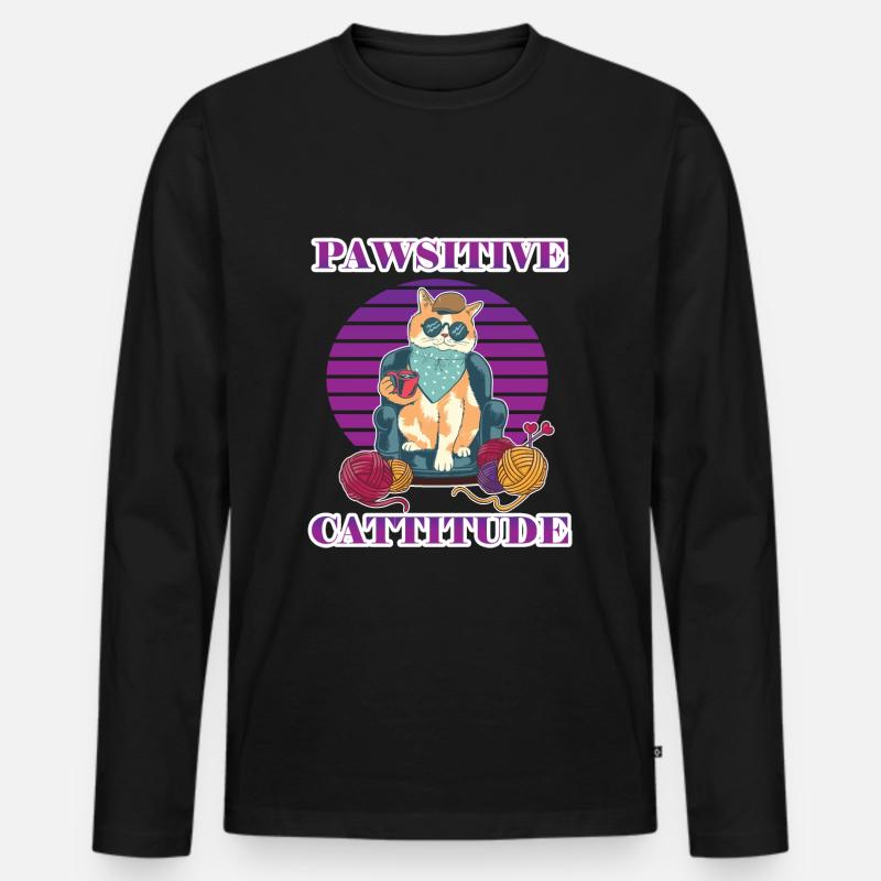Pawsitive Cattitude - Männer Premium Bio Langarmshirt - Schwarz