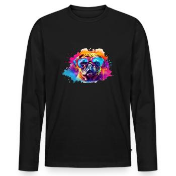 Mopshund mit Sonnenbrille - Männer Premium Bio Langarmshirt - Schwarz - Vorne - Nico (187cm)