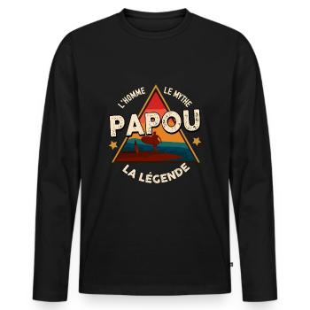Cadeau pour mon papou de légende citation tendre - T-shirt manches longues Premium bio Homme - noir - Devant - Nico (187cm)