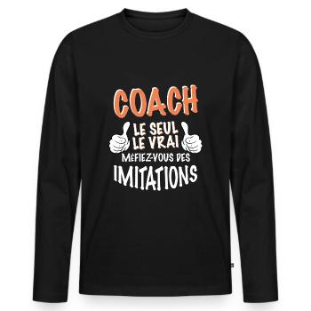 Mon coach, le vrai, le sol. idée cadeau homme - T-shirt manches longues Premium bio Homme - noir - Devant - Nico (187cm)