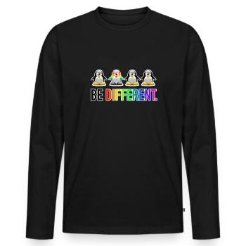 Be Different LGBT Pinguin Gay Pride CSD Cartoon - Männer Premium Bio Langarmshirt - Schwarz - Vorne - Nico (187cm)