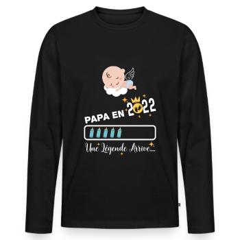 Cadeau papa en 2022 bébé - T-shirt manches longues Premium bio Homme - noir - Devant - Nico (187cm)