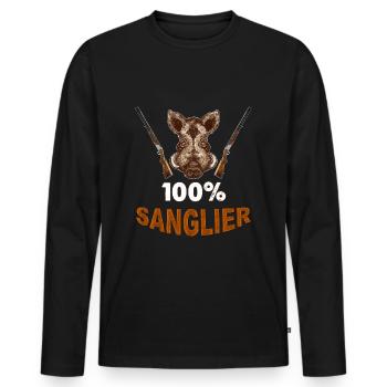 Le sanglier le parfait gibier du chasseur - T-shirt manches longues Premium bio Homme - noir - Devant - Nico (187cm)