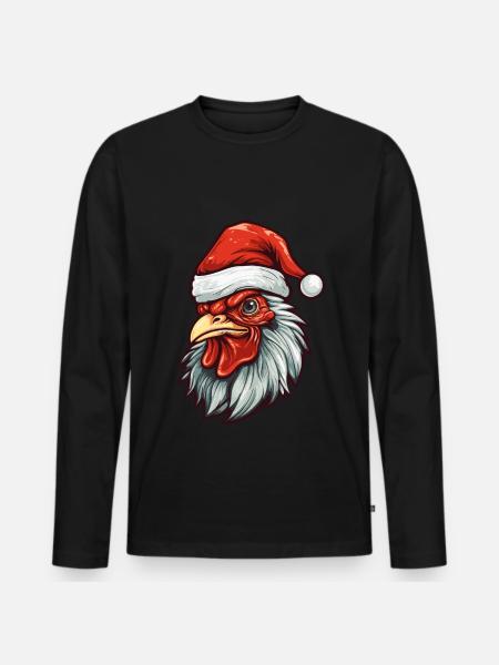 Rooster Head Christmas Xmas - Men's Premium Organic Long Sleeve Shirt - black