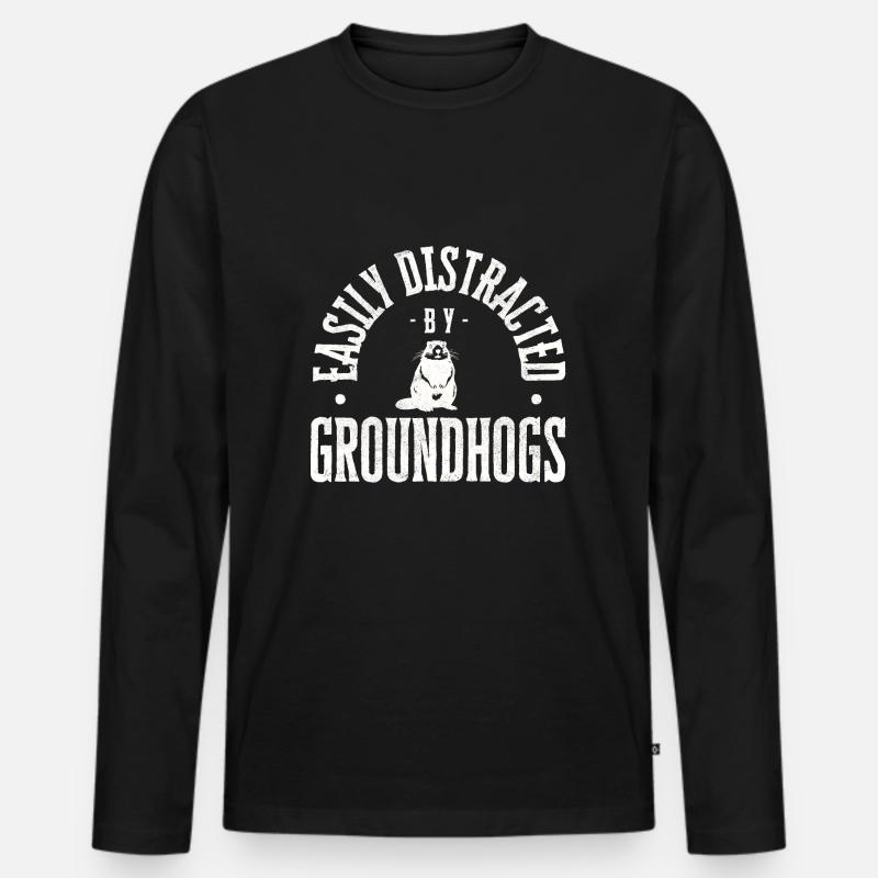 Easily distracted by groundhogs - Männer Premium Bio Langarmshirt - Schwarz