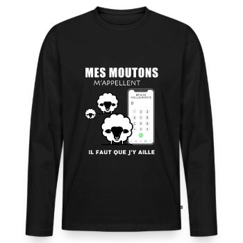 t-shirt mes moutons m'appellent - T-shirt manches longues Premium bio Homme - noir - Devant - Nico (187cm)