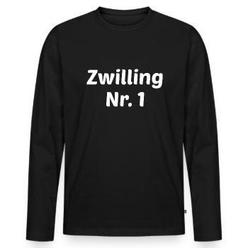 Zwilling Nr.1 Zwillinge Geschenk - Männer Premium Bio Langarmshirt - Schwarz - Vorne - Nico (187cm)