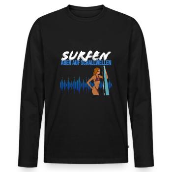 Surfen, aber auf Schallwellen: Tontechniker Shirt - Männer Premium Bio Langarmshirt - Schwarz - Vorne - Nico (187cm)