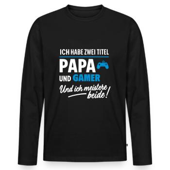 Papa und Gamer Vatertag - Männer Premium Bio Langarmshirt - Schwarz - Vorne - Nico (187cm)