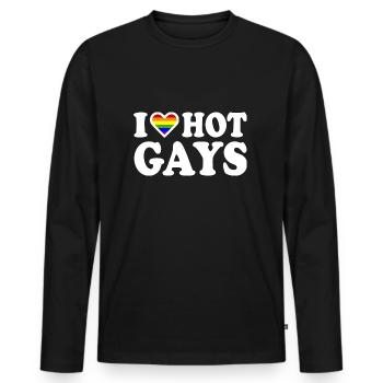 I love hot gays - T-shirt manches longues Premium bio Homme - noir - Devant - Nico (187cm)