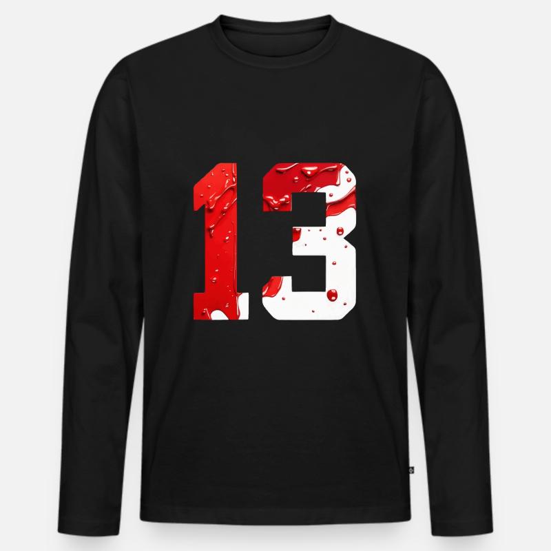 NR. 13 NUMMER 13 ROT WEIß 13. GEBURTSTAG - Männer Premium Bio Langarmshirt - Schwarz