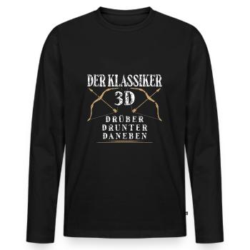Klassiker 3D Drüber Drunter Daneben Bogenschießen - Männer Premium Bio Langarmshirt - Schwarz - Vorne - Nico (187cm)