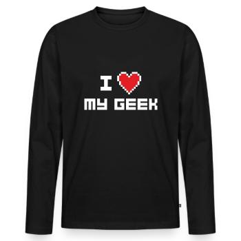 Ich liebe meinen Geek - Männer Premium Bio Langarmshirt - Schwarz - Vorne - Nico (187cm)