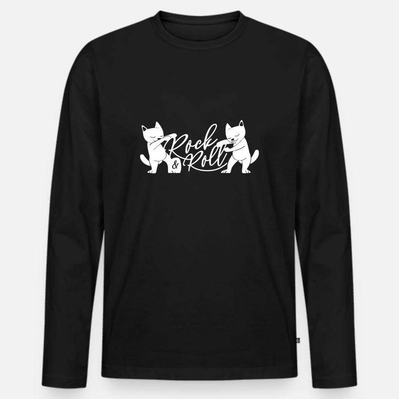 Katze Rock Roll Dancing Cat - Männer Premium Bio Langarmshirt - Schwarz