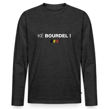 Ké bourdel ! Quel bordel en wallon - T-shirt manches longues Premium bio Homme - anthracite chiné - Devant - Nico (187cm)
