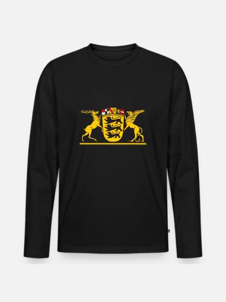 Grosses Landeswappen Baden Württemberg - Männer Premium Bio Langarmshirt - Schwarz