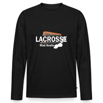 Lacrosse Mad Goalie - Männer Premium Bio Langarmshirt - Schwarz - Vorne - Nico (187cm)