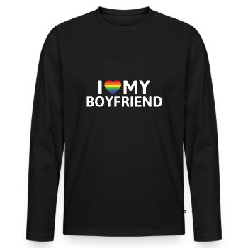J’aime mon petit ami - T-shirt manches longues Premium bio Homme - noir - Devant - Nico (187cm)