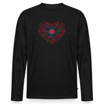 Coeur de technologie processeur informatique de la vie nerd - T-shirt manches longues Premium bio Homme - noir - Devant - Nico (187cm)