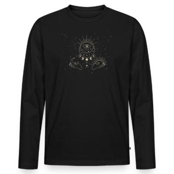 Esotericism, Eye, Sun Moon Stars, Hand, Sky - Men's Premium Organic Long Sleeve Shirt - black - Front - Nico (187cm)
