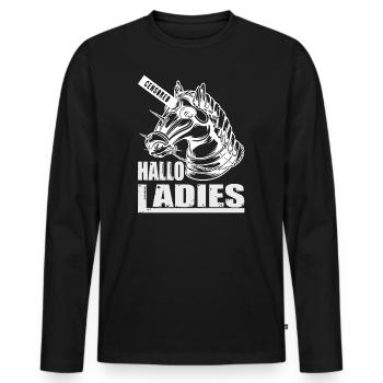 Hallo Ladies Pferdekopf Pferd Zensiert Einhorn - Männer Premium Bio Langarmshirt - Schwarz - Vorne - Nico (187cm)