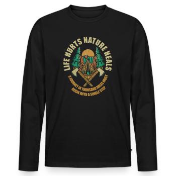 Life Hurts Nature Heals - Men's Premium Organic Long Sleeve Shirt - black - Front - Nico (187cm)