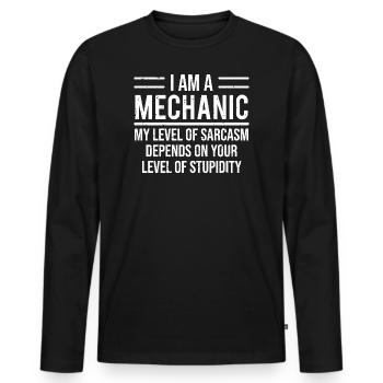 Tee shirt Drôle Mécanicien Niveau De Stupidité Sarcasme - T-shirt manches longues Premium bio Homme - noir - Devant - Nico (187cm)