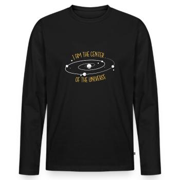 Ich bin der Mittelpunkt des Universums - Männer Premium Bio Langarmshirt - Schwarz - Vorne - Nico (187cm)