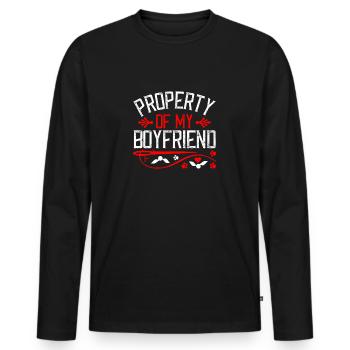 propriété de mon motif BOYfriend pour les couples - T-shirt manches longues Premium bio Homme - noir - Devant - Nico (187cm)
