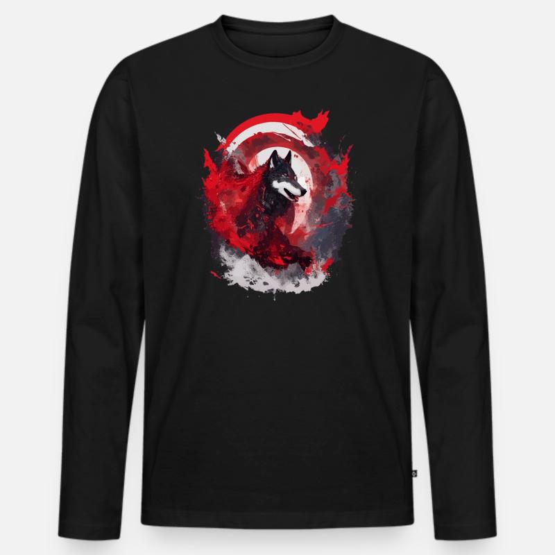 Wolfsblut Japan Wolfs Kunst - Männer Premium Bio Langarmshirt - Schwarz