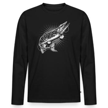 Hecht Angler - Männer Premium Bio Langarmshirt - Schwarz - Vorne - Nico (187cm)