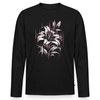 Gothic Lilie – Dunkle Ästhetik, Distressed - Männer Premium Bio Langarmshirt - Schwarz - Vorne - Nico (187cm)