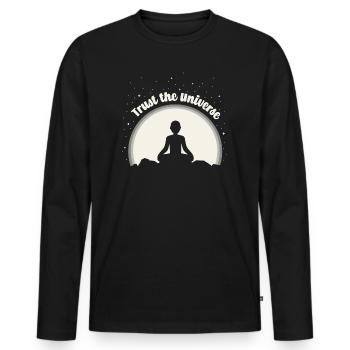 Meditation, Yoga. Vertraue dem Universum. Lustig. - Männer Premium Bio Langarmshirt - Schwarz - Vorne - Nico (187cm)