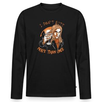 Je ne mords pas plus d’une fois jeu de mots vampire - T-shirt manches longues Premium bio Homme - noir - Devant - Nico (187cm)