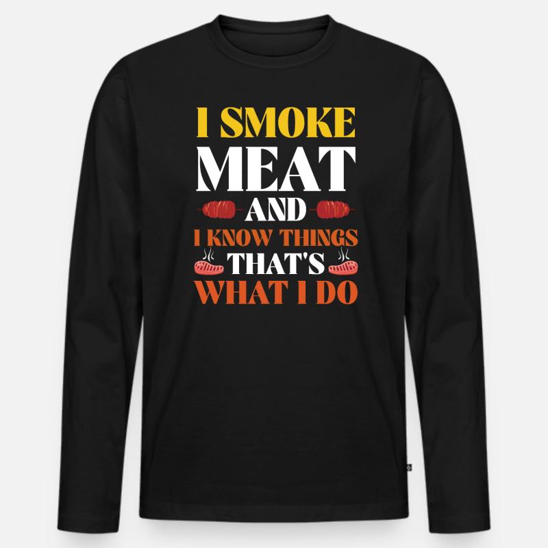 Lustiger Grill, ich räuchere Fleisch - Männer Premium Bio Langarmshirt - Schwarz