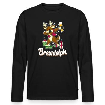 Brewdolph Funny Beer Lover Reindeer - Men's Premium Organic Long Sleeve Shirt - black - Front - Nico (187cm)
