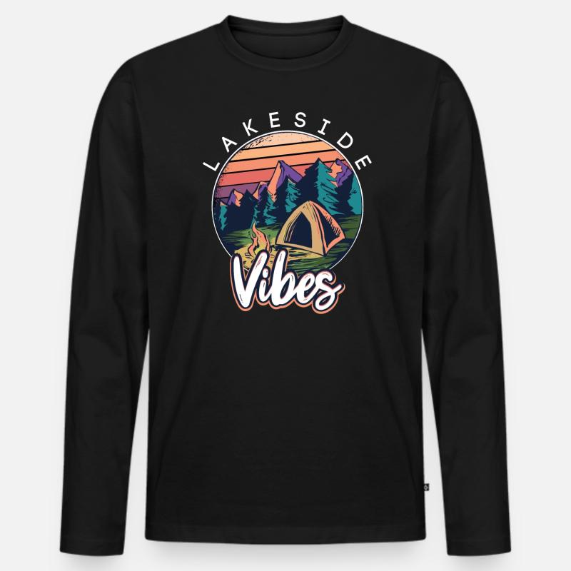 Lakeside-Vibes-Modus - Männer Premium Bio Langarmshirt - Schwarz
