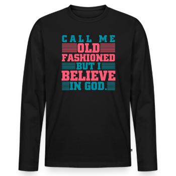 Nenn mich altmodisch, ich glaube an Gott, Bibel - Männer Premium Bio Langarmshirt - Schwarz - Vorne - Nico (187cm)
