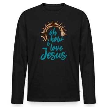 Oh How I Love Jesus Christian Faith Jesus - Men's Premium Organic Long Sleeve Shirt - black - Front - Nico (187cm)