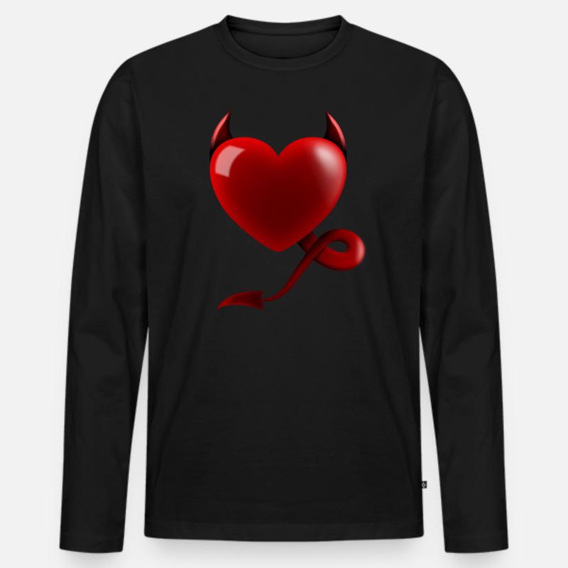 Herz Teufel Design Geschenk - Männer Premium Bio Langarmshirt - Schwarz