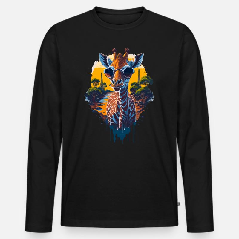 Coole Giraffe - Männer Premium Bio Langarmshirt - Schwarz