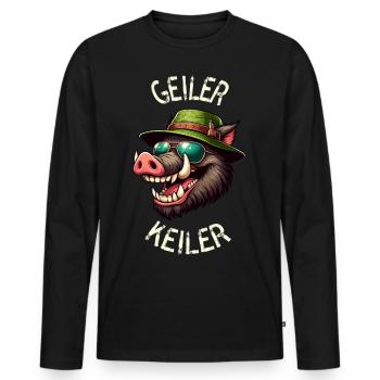 Geiler Keiler Wildschwein Jäger Jagd Wald T-Shirt - Männer Premium Bio Langarmshirt - Schwarz - Vorne - Nico (187cm)