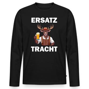 Lederhose Hirsch Tracht Bayrisch Trachten Ersatz - Männer Premium Bio Langarmshirt - Schwarz - Vorne - Nico (187cm)