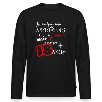 18 ans humour Cadeau d'anniversaire humoristique - T-shirt manches longues Premium bio Homme - noir - Devant - Nico (187cm)