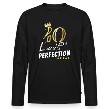 40 ans humour perfection Cadeau personnalisé drôle - T-shirt manches longues Premium bio Homme - noir - Devant - Nico (187cm)