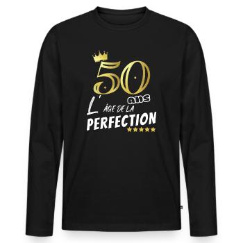 50 ans humour perfection Cadeau personnalisé drôle - T-shirt manches longues Premium bio Homme - noir - Devant - Nico (187cm)