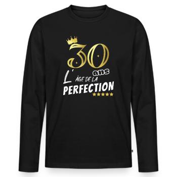 30 ans humour perfection Cadeau personnalisé drôle - T-shirt manches longues Premium bio Homme - noir - Devant - Nico (187cm)