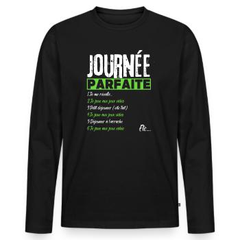 Journée parfaite de gamer jeux vidéo gaming humour - T-shirt manches longues Premium bio Homme - noir - Devant - Nico (187cm)