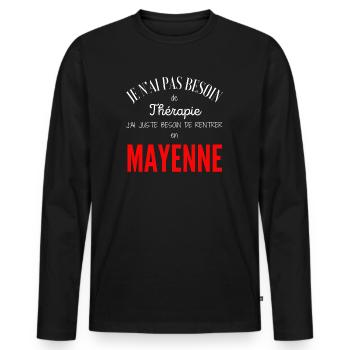 Mayenne humour Cadeau Mayennais fier personnalisé - T-shirt manches longues Premium bio Homme - noir - Devant - Nico (187cm)