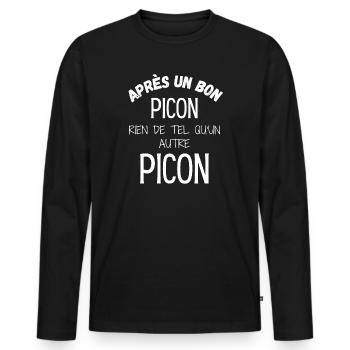 Humour picon alsace alcool cadeau alsacien drôle - T-shirt manches longues Premium bio Homme - noir - Devant - Nico (187cm)